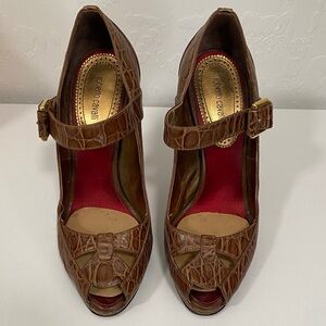 Roberto Cavalli Croc-Embossed Brown Heels